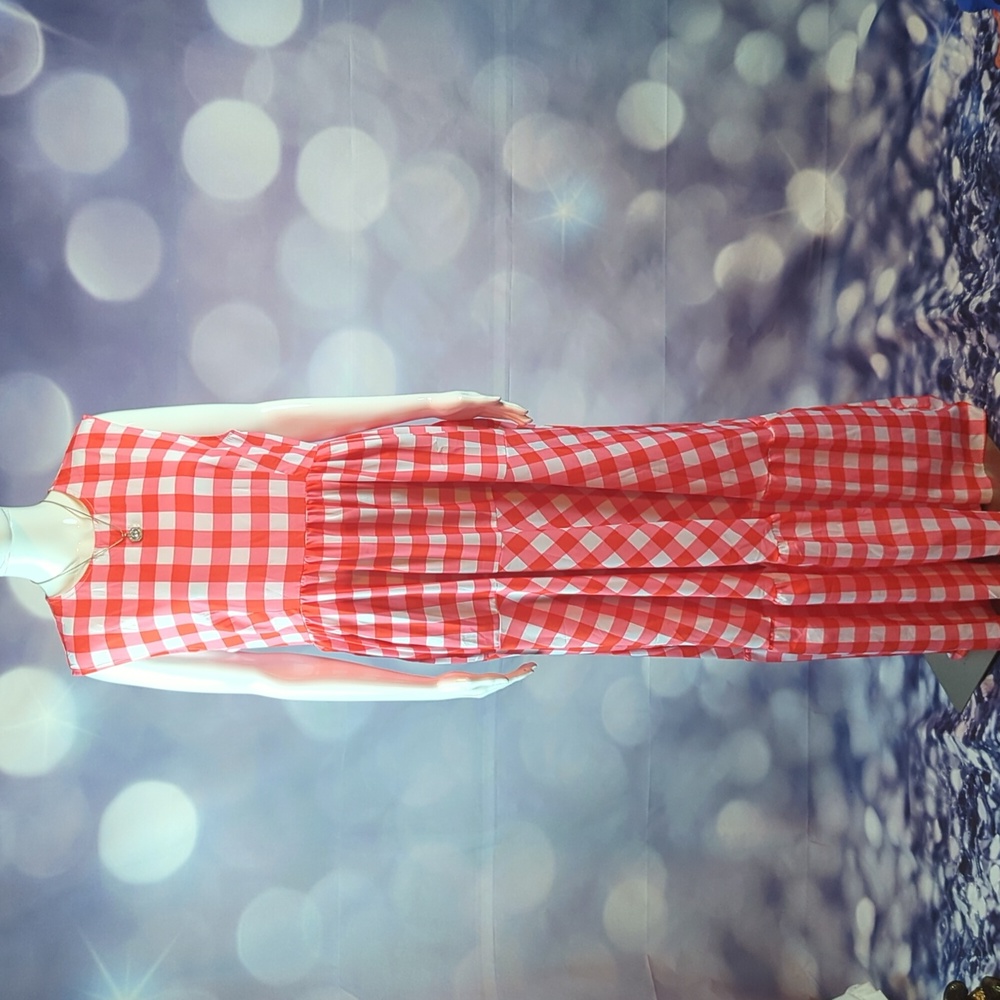 Flamingo sz L / XL Gingham Halter Ruffled Dress with Hidden Pockets